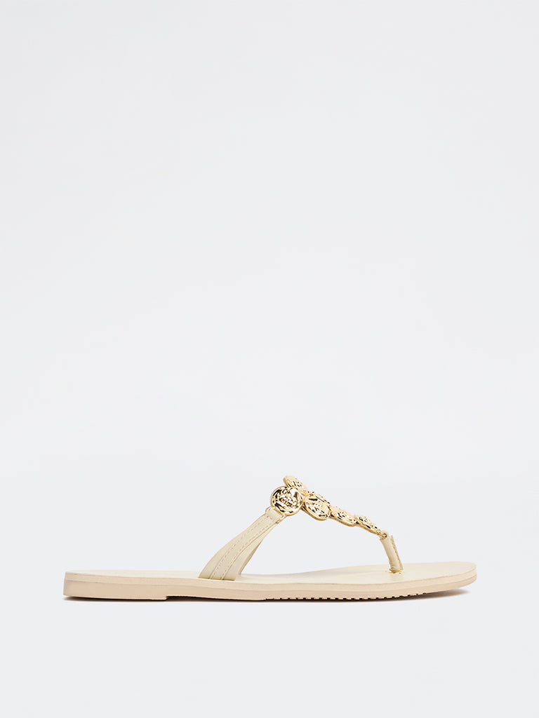 LUNA BLU Ivory Embellished Thong Slides
