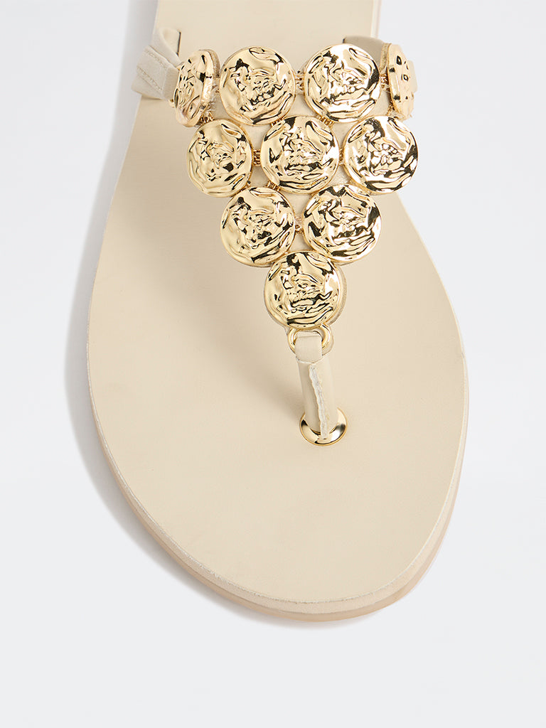 LUNA BLU Ivory Embellished Thong Slides