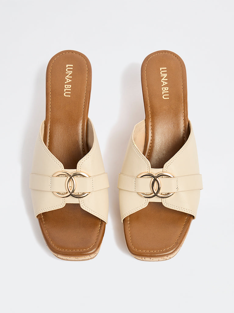 LUNA BLU Ivory Buckle-Detailed Wedge-Heel Sandals