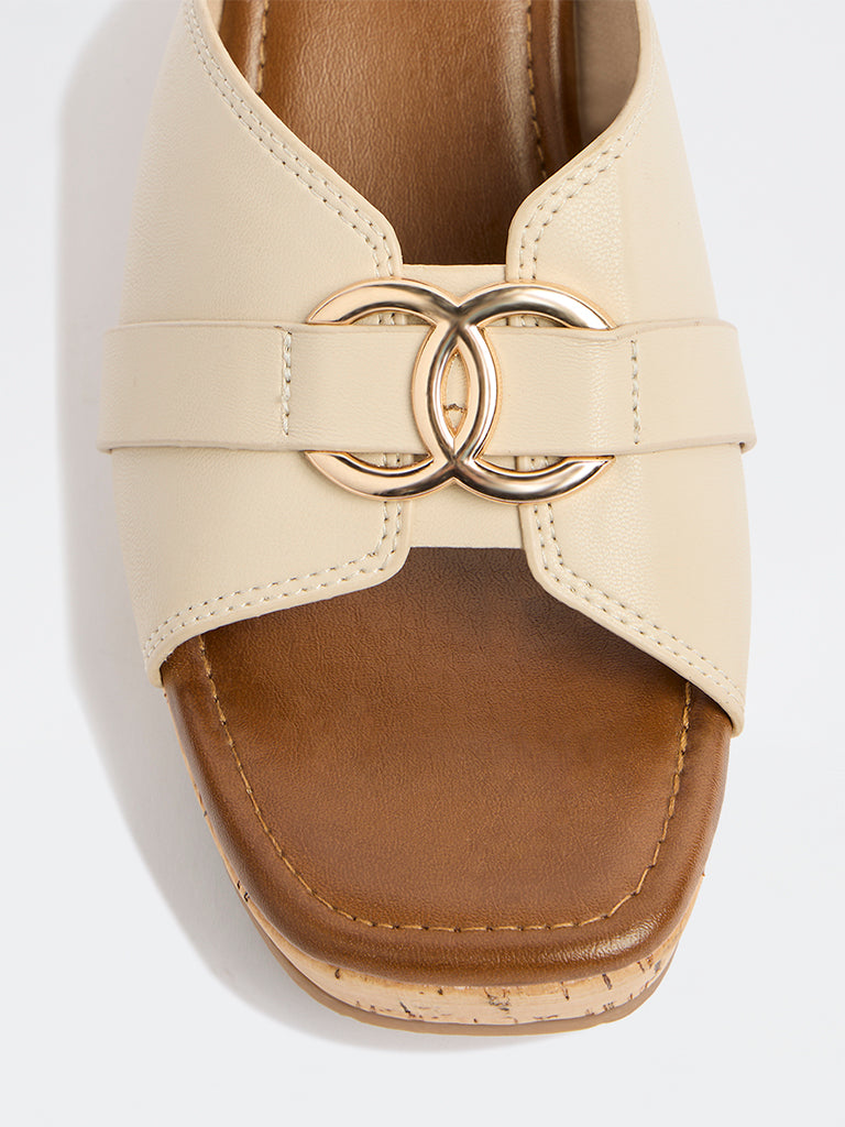 LUNA BLU Ivory Buckle-Detailed Wedge-Heel Sandals