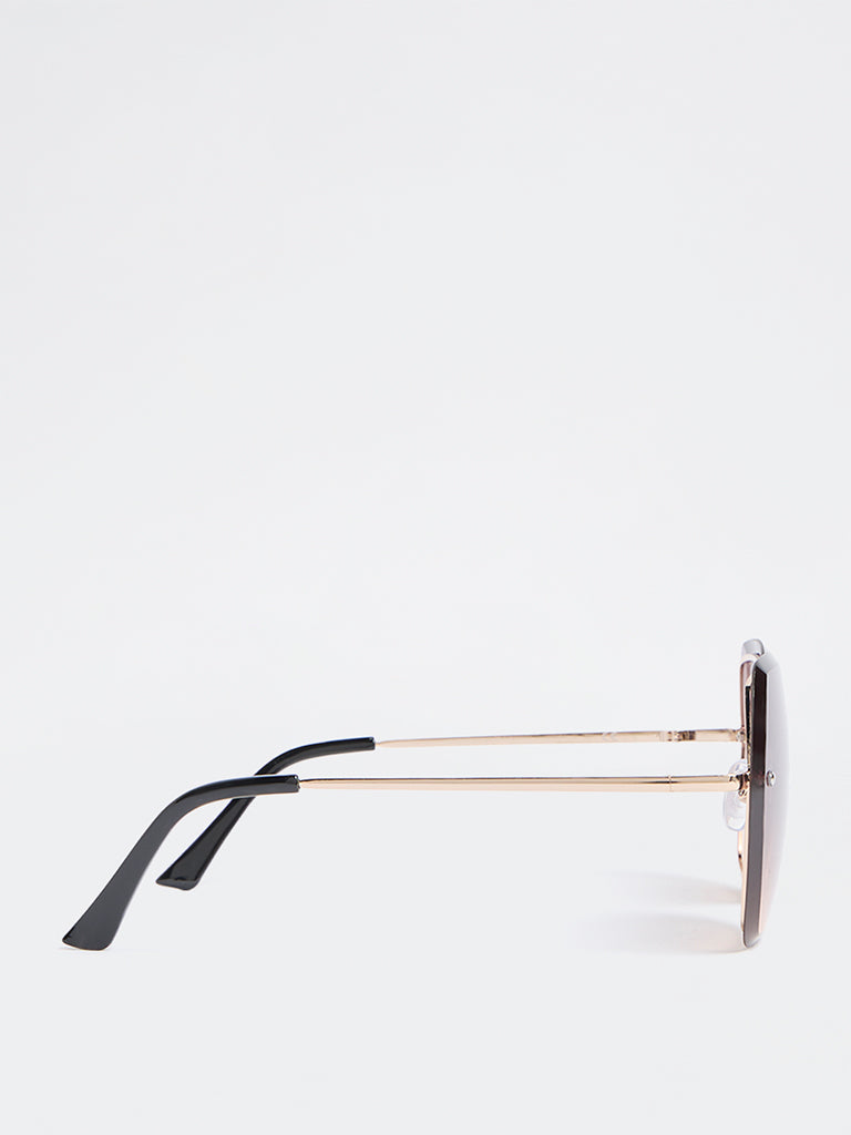 Westside Accessories Light Brown Metal Square-Frame Sunglasses - Comes with a Pouch and Cleaning Cloth