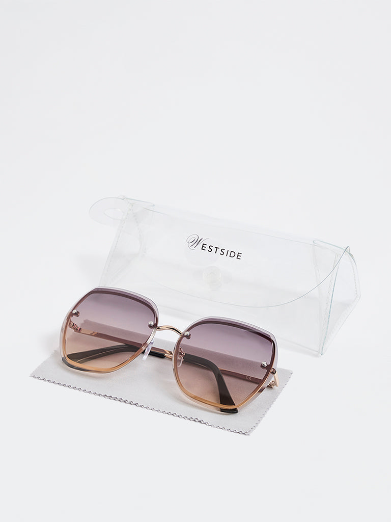 Westside Accessories Light Brown Metal Square-Frame Sunglasses - Comes with a Pouch and Cleaning Cloth