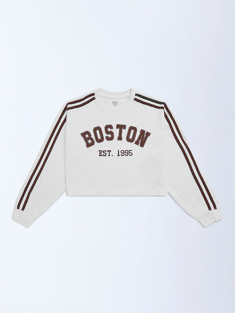 Girls White Printed Cotton-Blend Sweatshirt