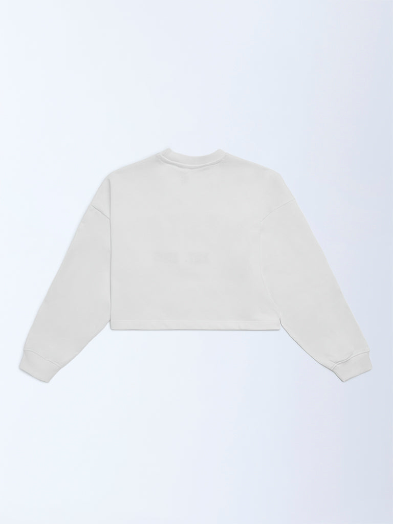 Girls White Printed Cotton-Blend Sweatshirt