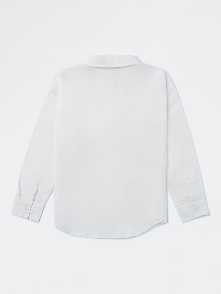 Girls White Embroidered Cotton Shirt