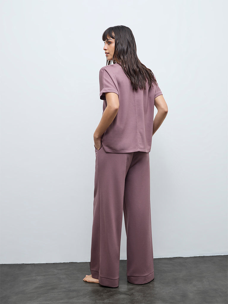 Wunderlove Mauve Solid High-Rise Pants