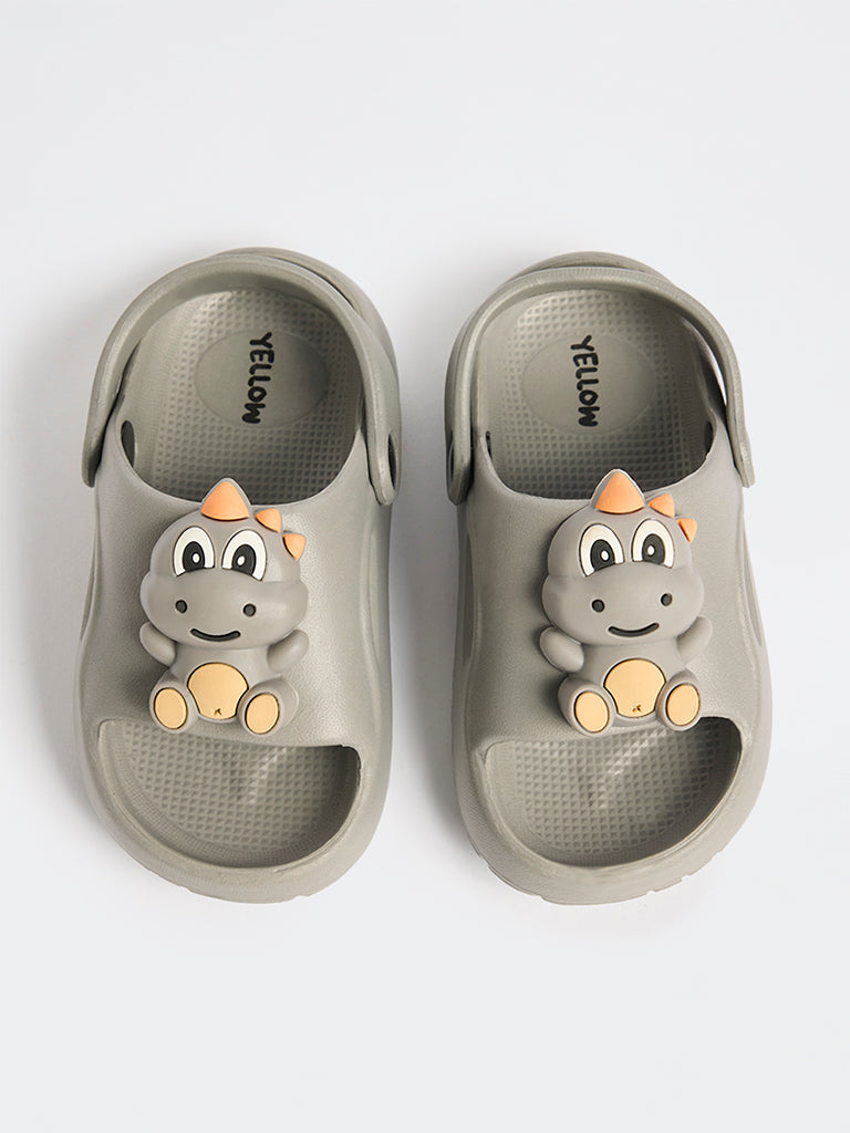 Yellow Grey Applique-Detailed Clogs