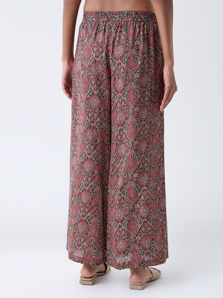 Zuba Maroon Ajrakh Printed Palazzos