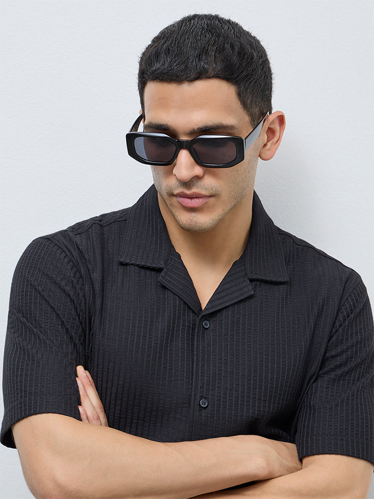 WES Casuals Black Striped Relaxed-Fit Shirt