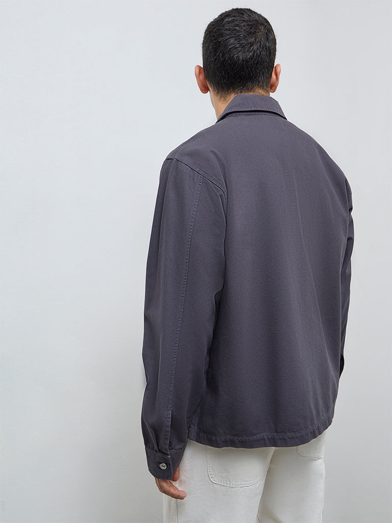 WES Casuals Charcoal Solid Relaxed-Fit Cotton Shirt