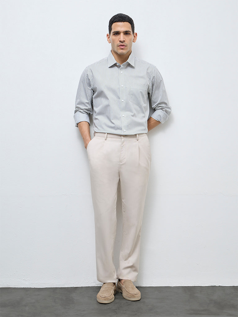 WES Formals Sage Striped Relaxed-Fit Cotton Shirt