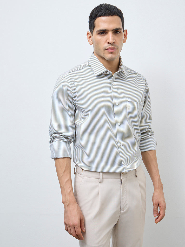 WES Formals Sage Striped Relaxed-Fit Cotton Shirt