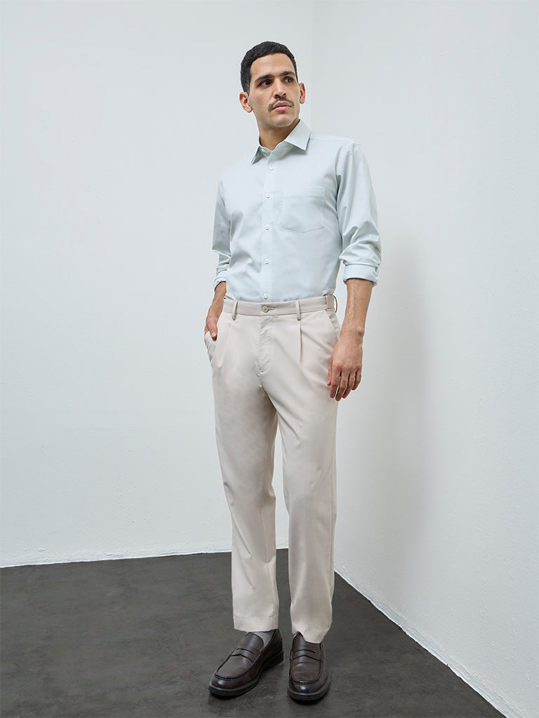 WES Formals Green Checkered Relaxed-Fit Cotton Shirt