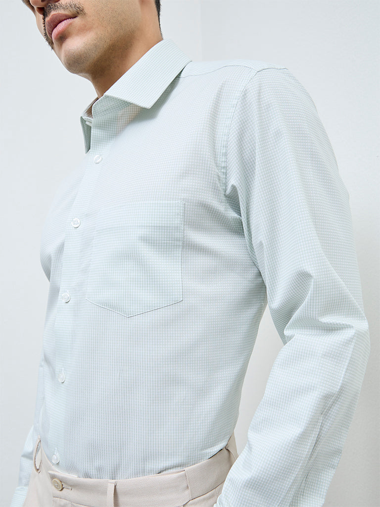 WES Formals Green Checkered Relaxed-Fit Cotton Shirt