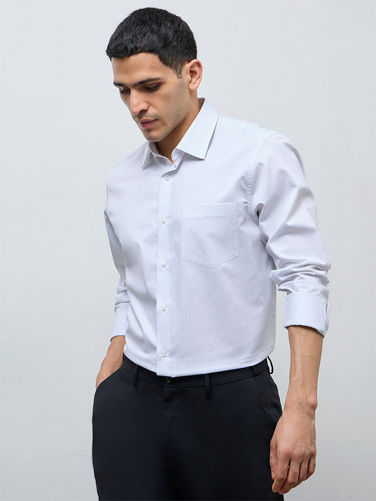 WES Formals White Pinstriped Slim-Fit Cotton Shirt