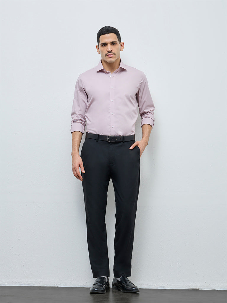WES Formals Dusty Pink Solid Ultra Slim-Fit Cotton-Blend Shirt