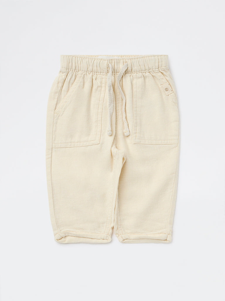 HOP Baby Boys Light Beige Mid-Rise Cotton-Blend Pants