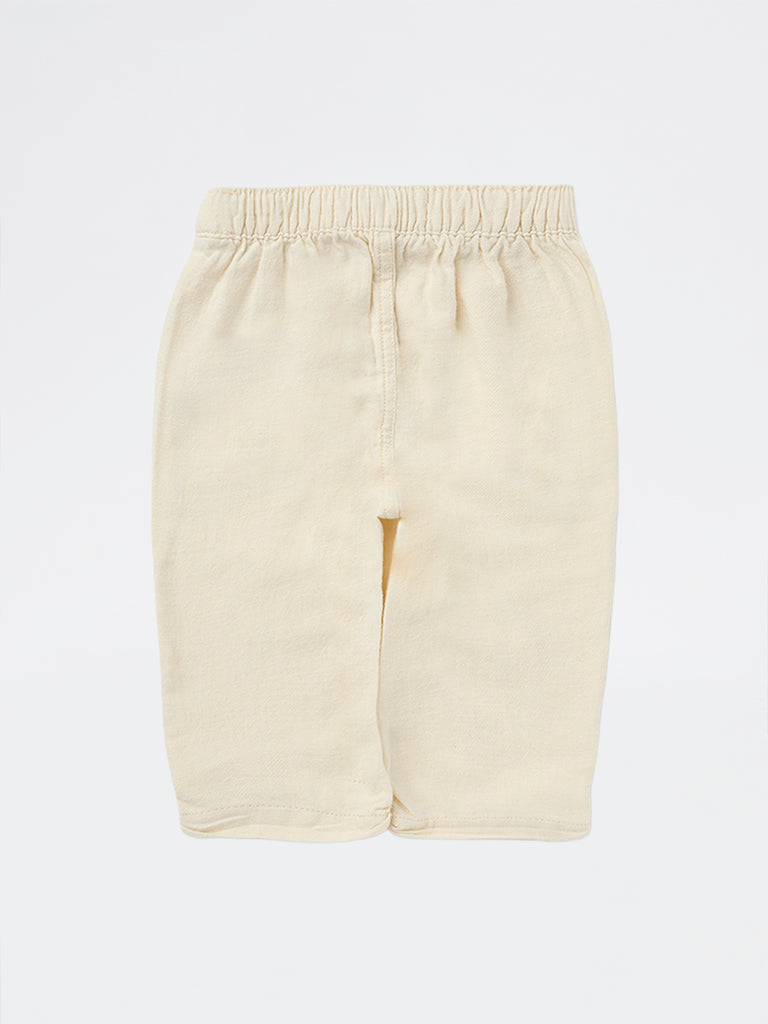 HOP Baby Boys Light Beige Mid-Rise Cotton-Blend Pants
