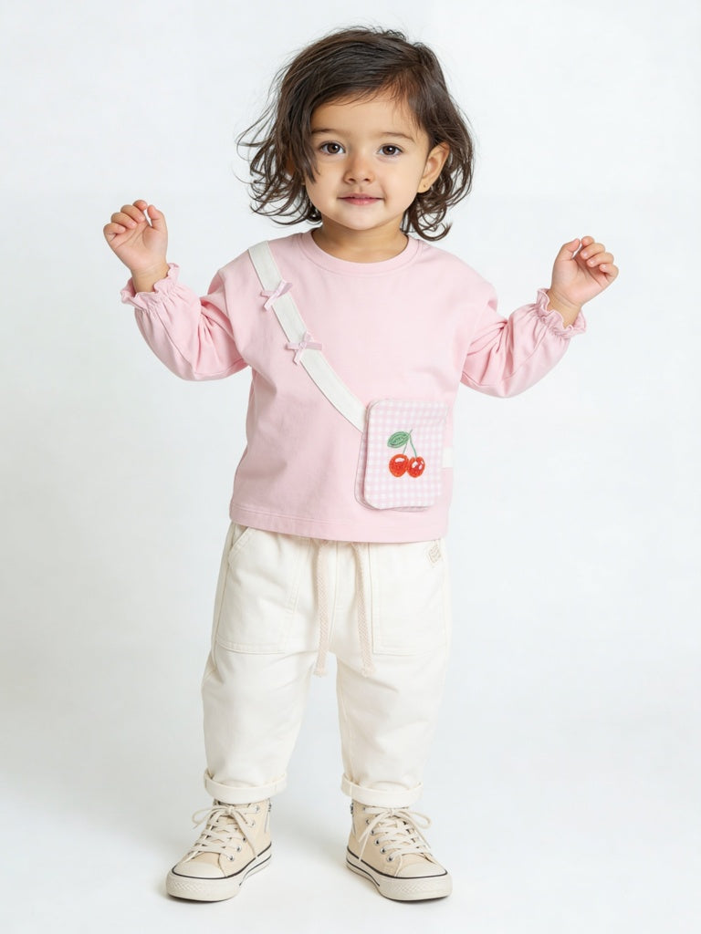 HOP Baby Girls Off-White Mid-Rise Cotton-Blend Pants