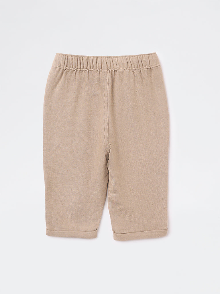 HOP Baby Boys Taupe Mid-Rise Cotton-Blend Pants