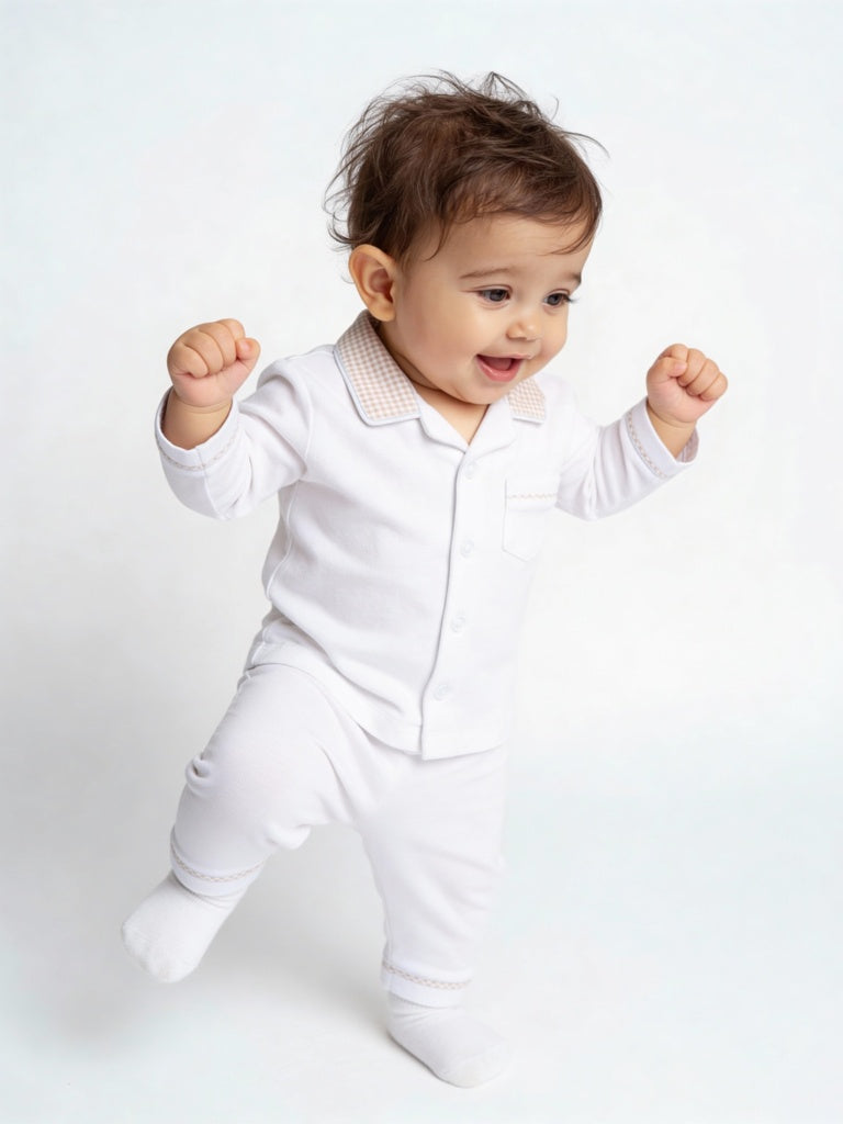 HOP Baby Boys Off-White SUPIMA Cotton Shirt and Pants Set