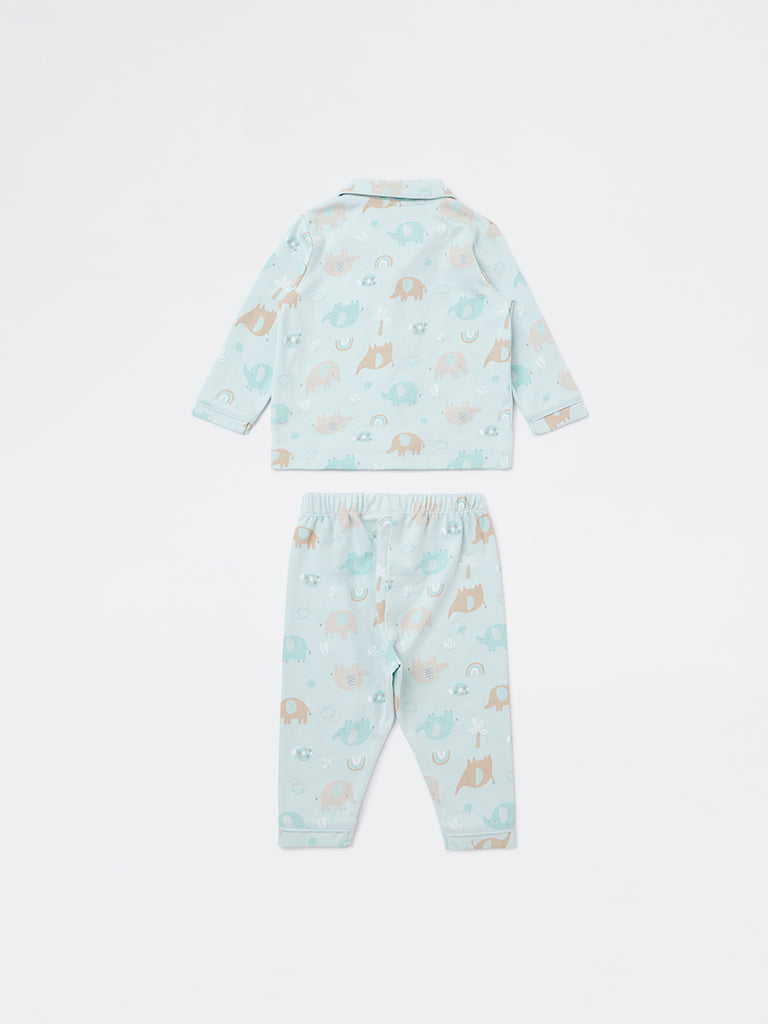 HOP Baby Boys Sage Animal Printed SUPIMA Cotton Shirt and Pants Set