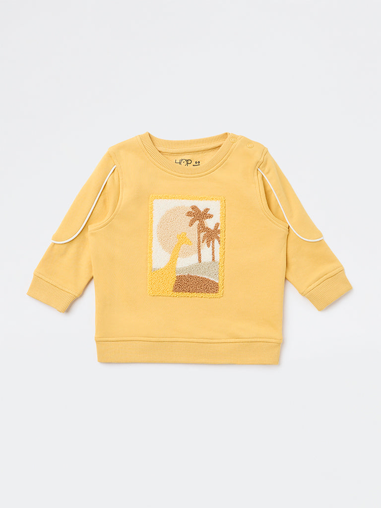 HOP Baby Boys Yellow Embroidered Cotton-Blend Sweatshirt