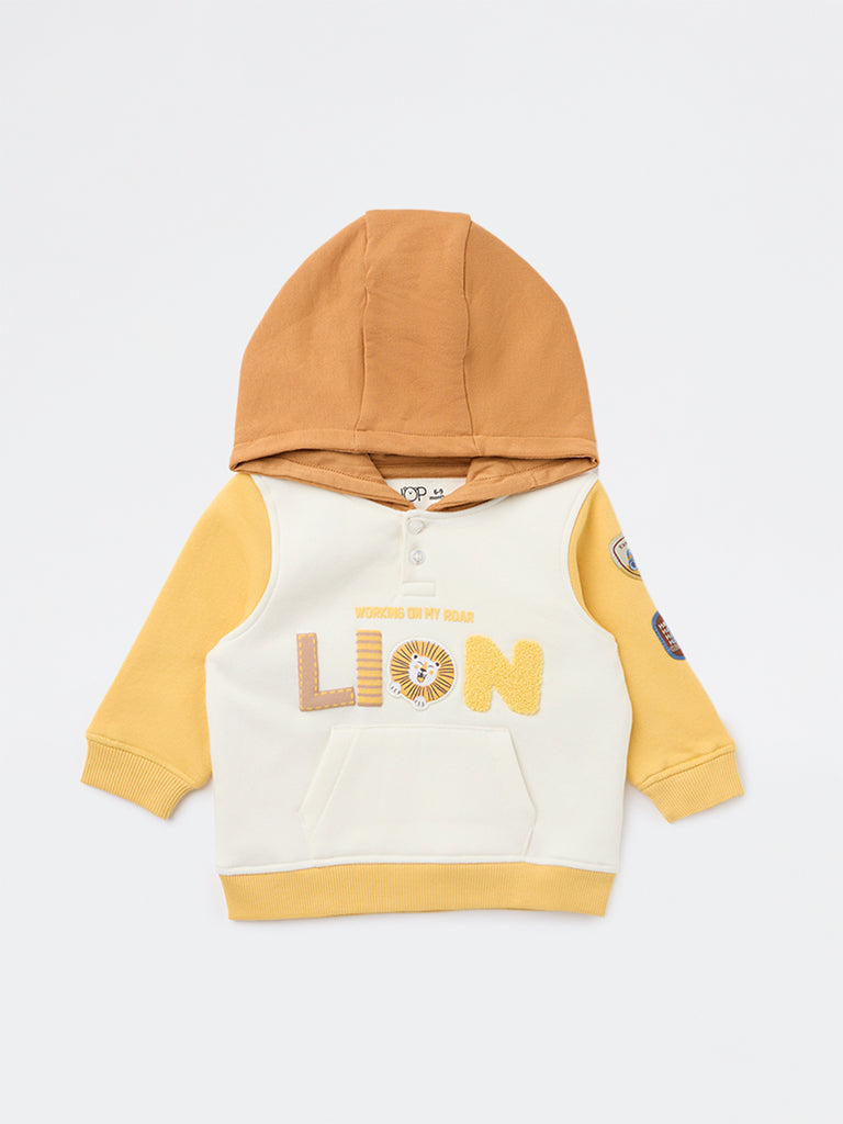HOP Baby Boys White Embroidered Cotton-Blend Hoodie