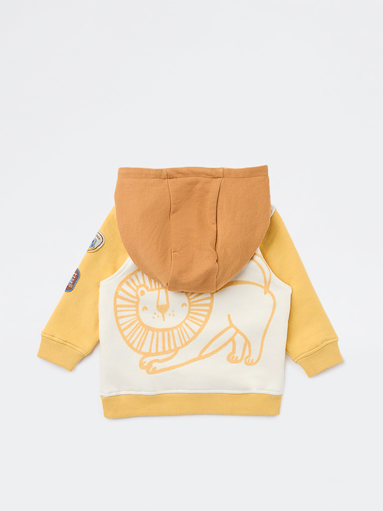 HOP Baby Boys White Embroidered Cotton-Blend Hoodie