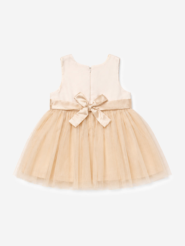 HOP Baby Girl Beige Bow-Detail Fit-and-Flare Dress