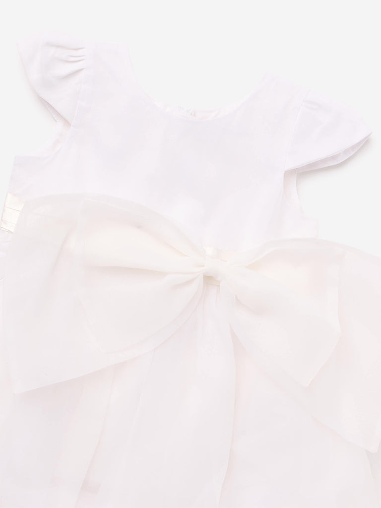 HOP Baby Girl White Bow-Detail Fit and Flare Dress