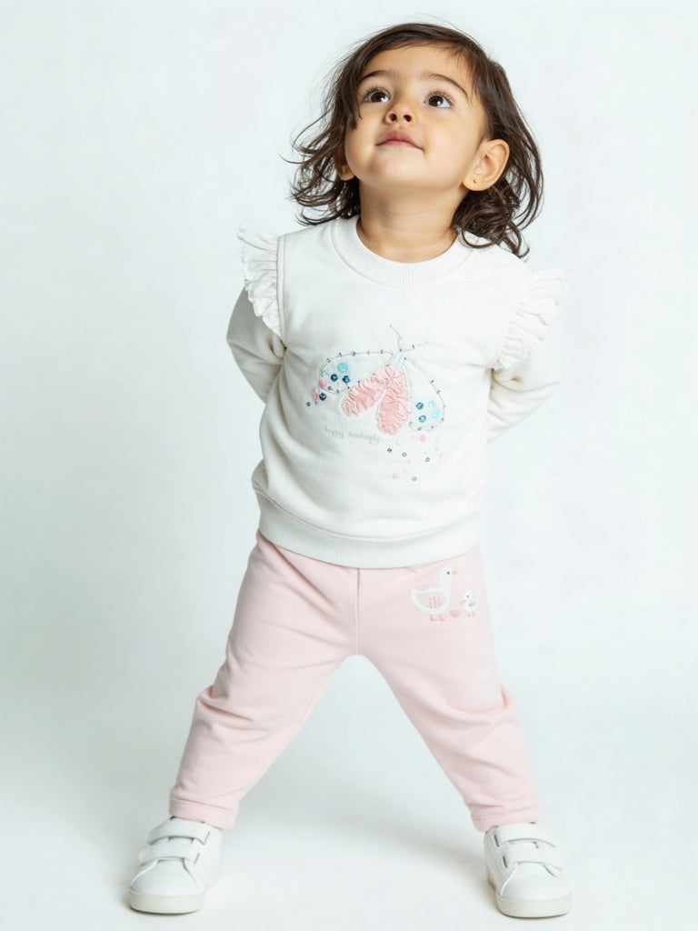 HOP Baby Girls Off-White Embellished Cotton-Blend Sweatshirt