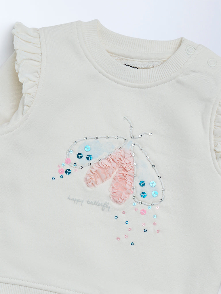 HOP Baby Girls Off-White Embellished Cotton-Blend Sweatshirt