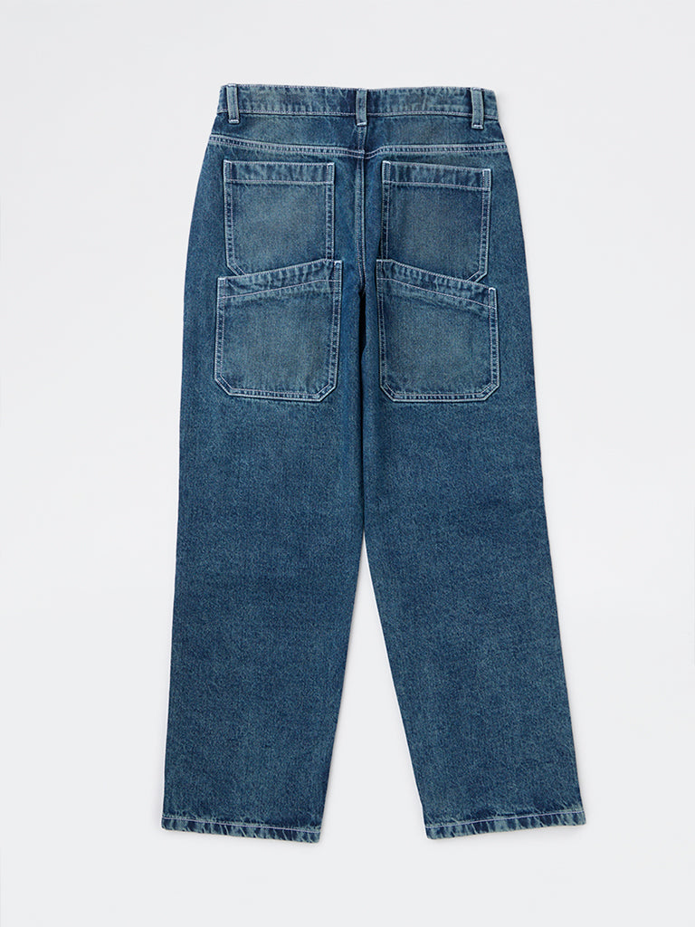 Boys Dark Blue Relaxed-Fit Mid-Rise Jeans