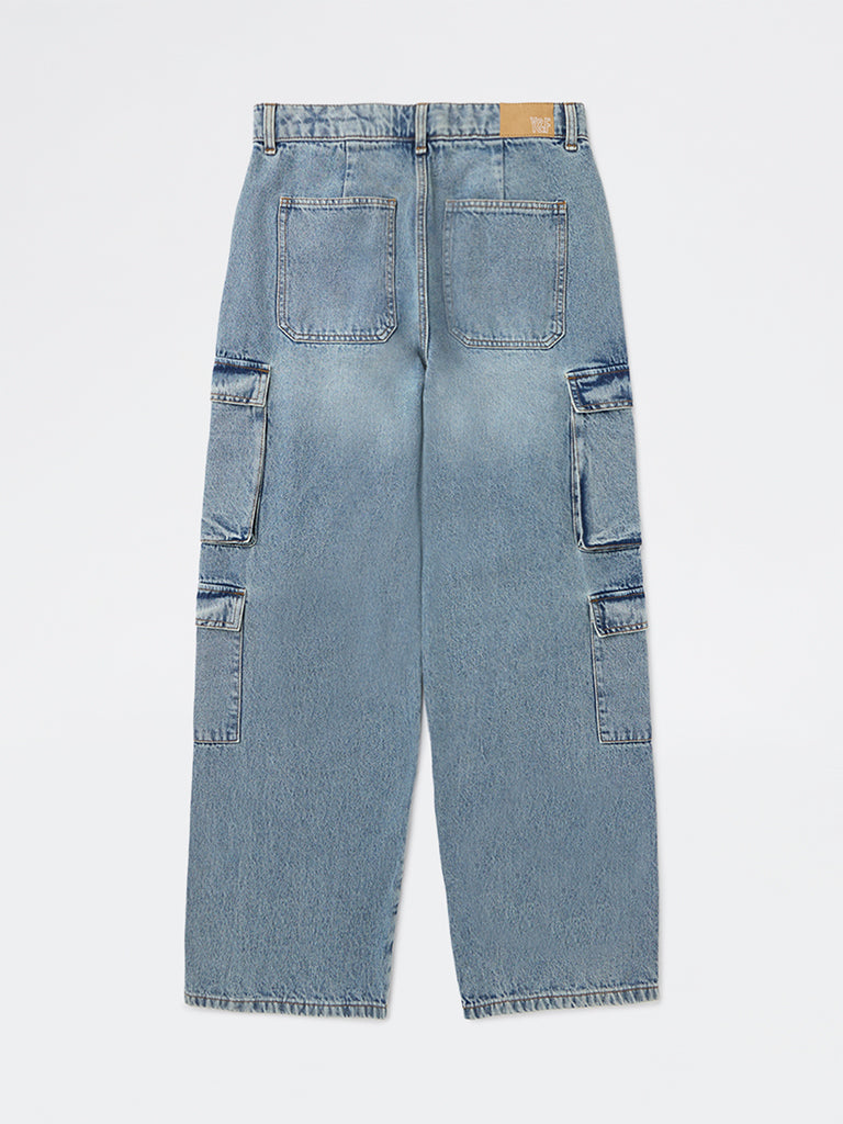 Boys Light Blue Washed Mid-Rise Jeans