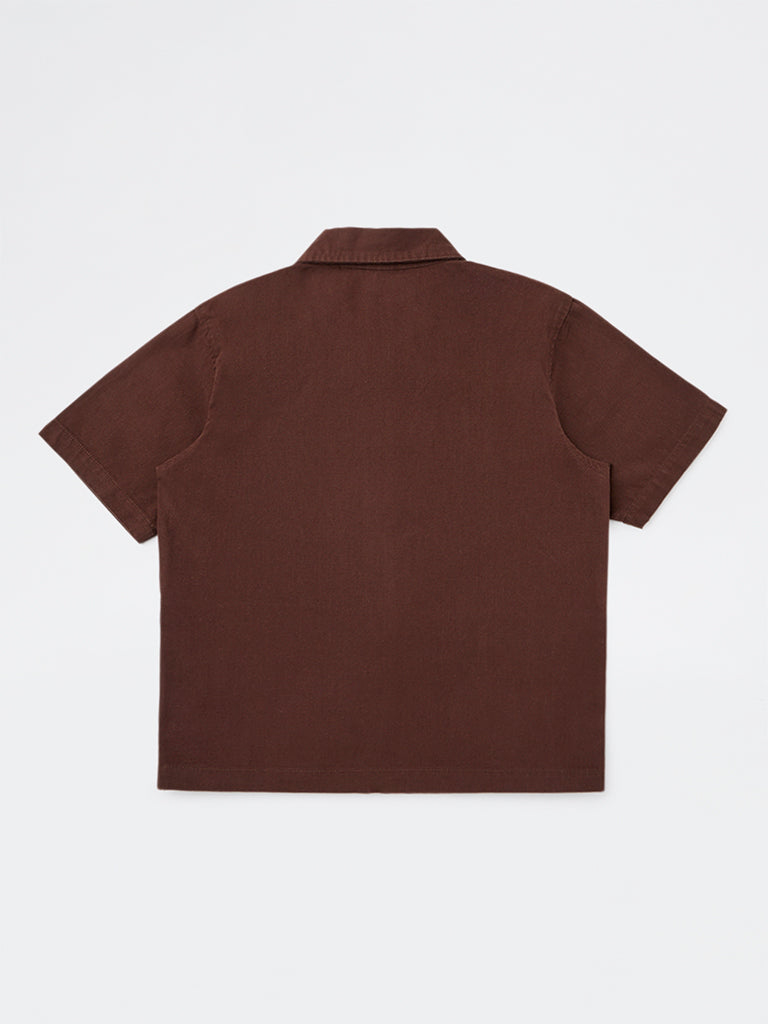 Boys Brown Numerical Embroidered Cotton Shirt