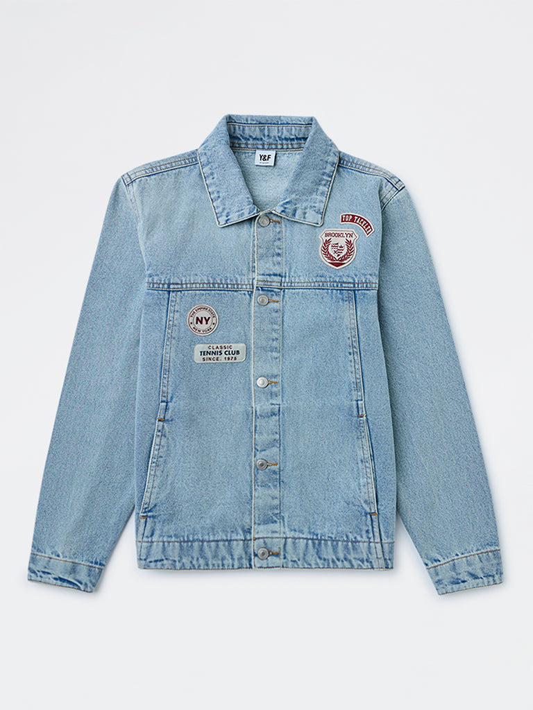 Boys Blue Patch Detail Denim Jacket