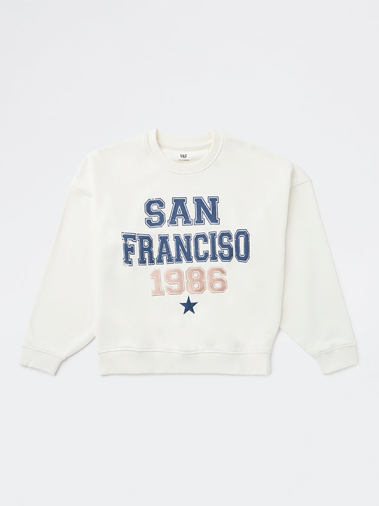 Girls Off-White Text Printed Cotton-Blend Sweatshirt