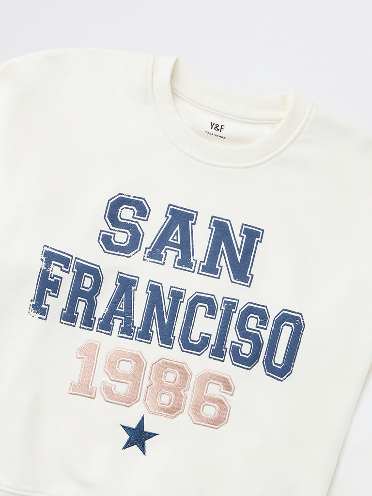 Girls Off-White Text Printed Cotton-Blend Sweatshirt