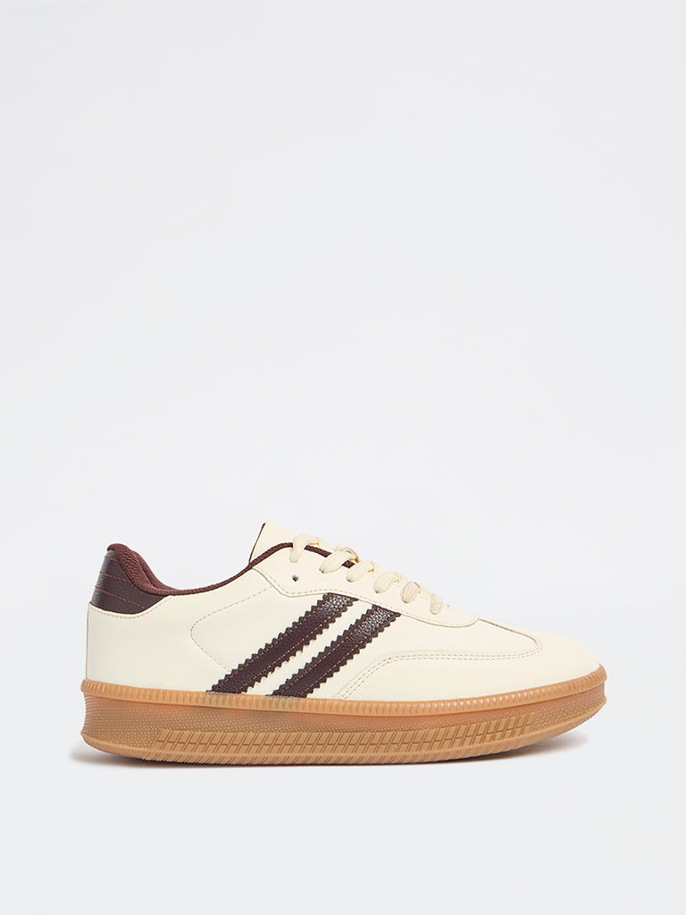LUNA BLU Off-White Lace-Up Textured Sneakers