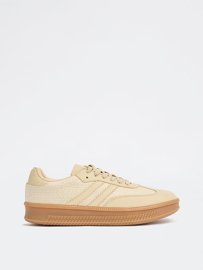 LUNA BLU Ivory Lace-Up Textured Sneakers