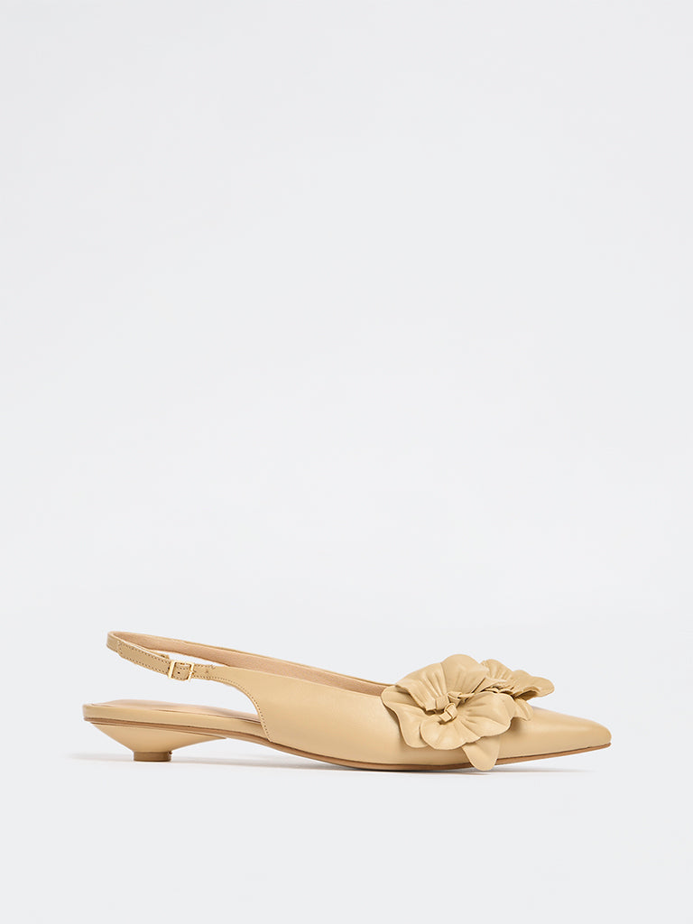 LUNA BLU Beige Floral Detailed Pointed Toe Mules