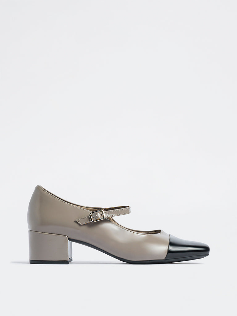 LUNA BLU Taupe Colour-Block Mary Jane Shoes