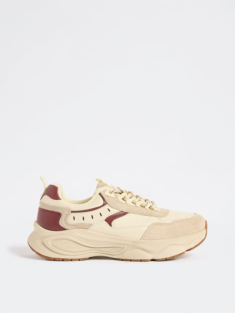 LUNA BLU Beige Suede-Detailed Lace-Up Sneakers