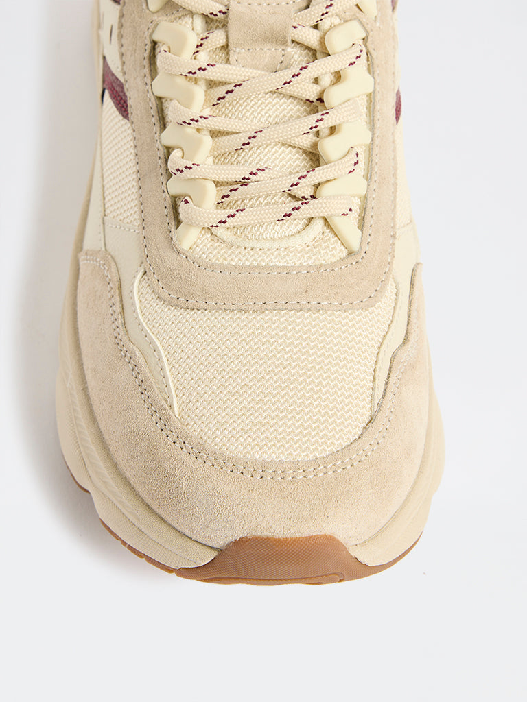 LUNA BLU Beige Suede-Detailed Lace-Up Sneakers