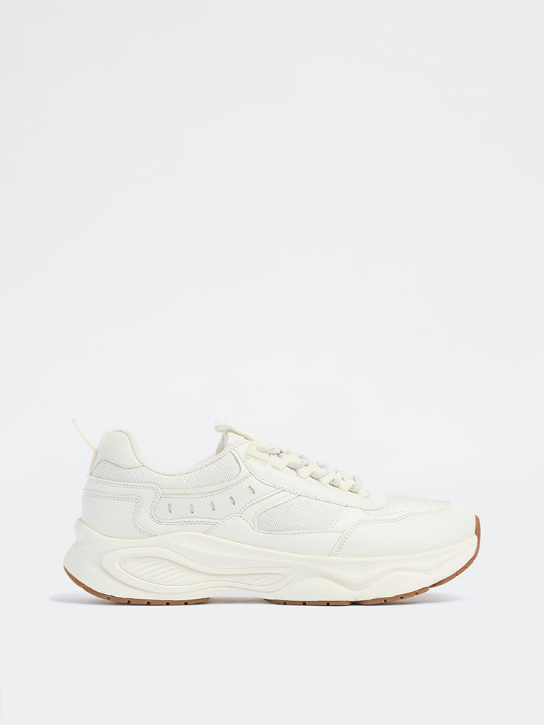 LUNA BLU White Mesh-Detailed Lace-Up Sneakers