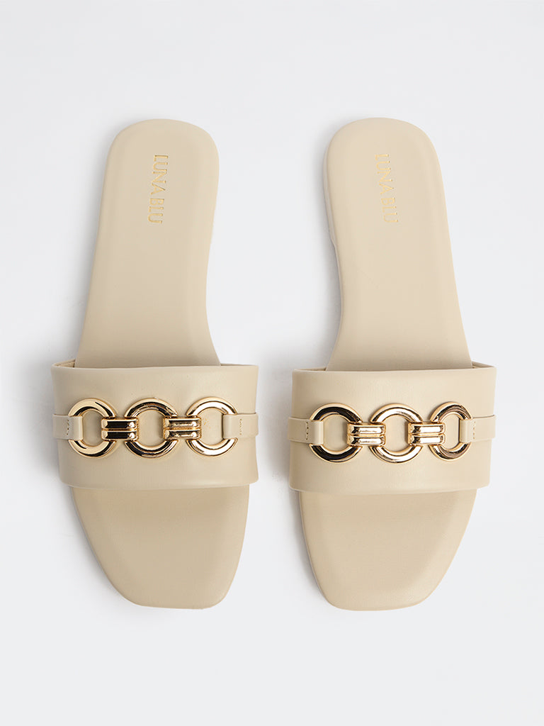 LUNA BLU Ivory Buckle-Detailed Slides