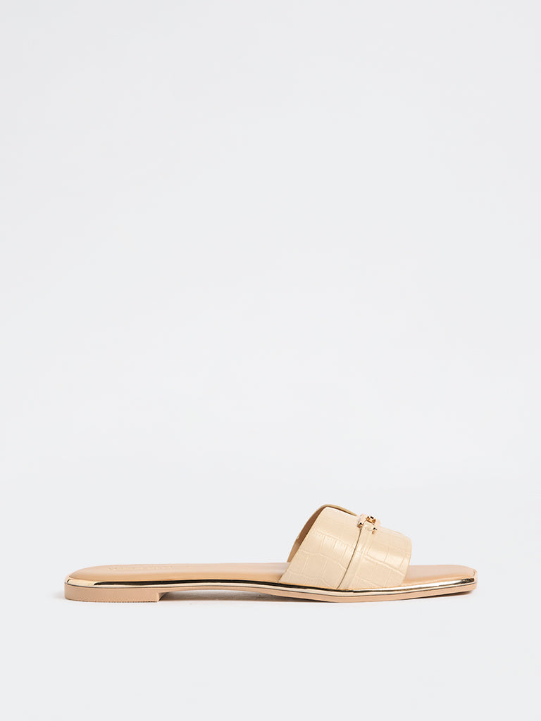 LUNA BLU Cream Buckle-Detailed Slides