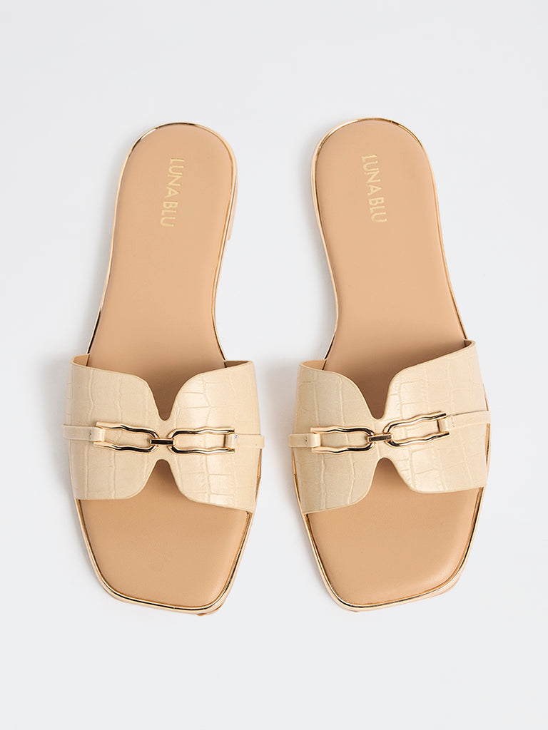 LUNA BLU Cream Buckle-Detailed Slides