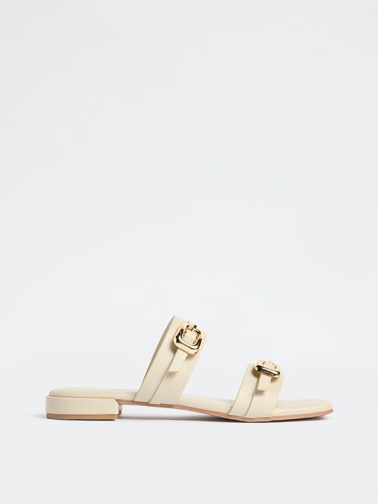 LUNA BLU Ivory Buckle Detailed Slides